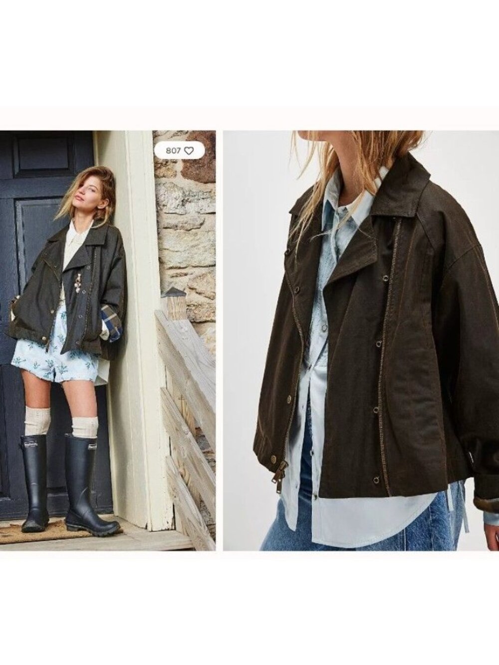 Free People Bib Swing Wax Jacket Dark Brown Barn Chore Coat Heritage Womens L